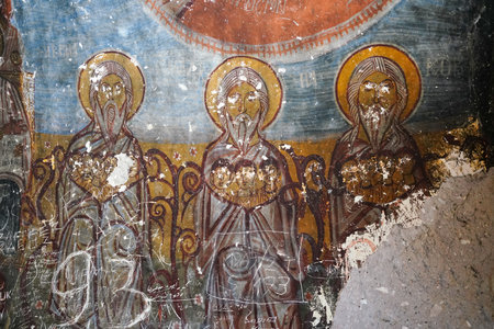 KAYSERI, TURKIYE - AUGUST 09, 2025: Frescos in Kabatas Church in Soganli Valleyのeditorial素材