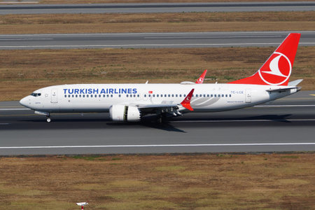 ISTANBUL, TURKIYE - JULY 19, 2025: Turkish Airlines Boeing 737-8MAX (60036) landing to Istanbul...