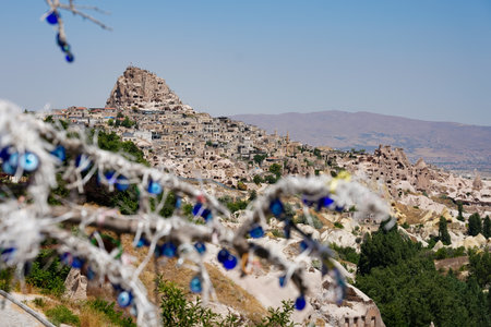 Uchisar Castle in Cappadocia, Nevsehir City, Turkiyeの写真素材