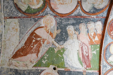 NEVSEHIR, TURKIYE - AUGUST 10, 2025: Fresco in El Nazar Church in Goreme Townのeditorial素材