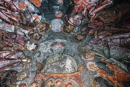 KAYSERI, TURKIYE - AUGUST 09, 2025: Frescos in Kabatas Church in Soganli Valleyのeditorial素材