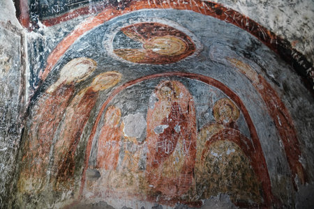 KAYSERI, TURKIYE - AUGUST 09, 2025: Frescos in Kabatas Church in Soganli Valleyのeditorial素材