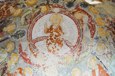 NEVSEHIR, TURKIYE - AUGUST 10, 2025: Fresco in El Nazar Church in Goreme Townのeditorial素材
