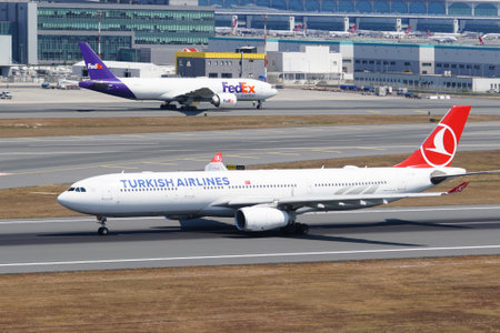 ISTANBUL, TURKIYE - JULY 19, 2025: Turkish Airlines Airbus A330-343E (1491) take-off from Istanbul International Airportのeditorial素材