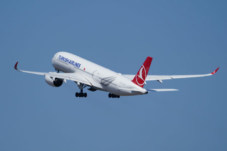 ISTANBUL, TURKIYE - JULY 19, 2025: Turkish Airlines Airbus A350-941 (496) take-off from Istanbul...