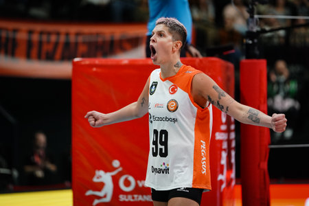 ISTANBUL, TURKIYE - OCTOBER 22, 2025: Ebrar Karakurt in Eczacibasi Dynavit vs Vakifbank Turkish Sultans League match in Eczacibasi Sport Hallのeditorial素材