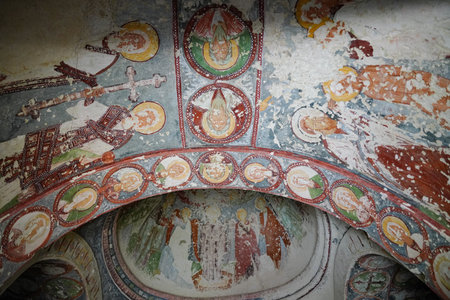 NEVSEHIR, TURKIYE - AUGUST 10, 2025: Fresco in El Nazar Church in Goreme Townのeditorial素材
