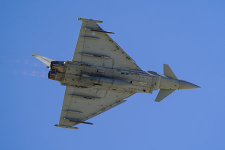 ESKISEHIR, TURKIYE - SEPTEMBER 21, 2025: United Kingdom Royal Air Force Eurofighter Typhoon FGR4 (BS086 331) display in Sivrihisar SHG Airshowのeditorial素材