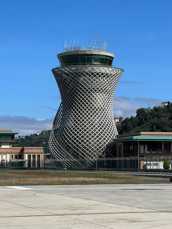 RIZE, TURKIYE - SEPTEMBER 28, 2025: Rize Artvin Airport Air Traffic Control Tower in Blacksea Coast...