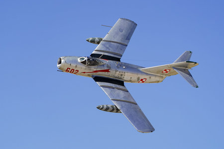 ESKISEHIR, TURKIYE - SEPTEMBER 20, 2025: MIG-15 (1B006-02) display in Sivrihisar SHG Airshow