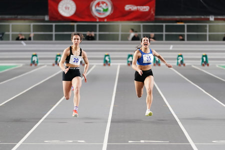 ISTANBUL, TURKIYE - JANUARY 07, 2026: Athletes running 60 metres during Turkish Athletic Federation...
