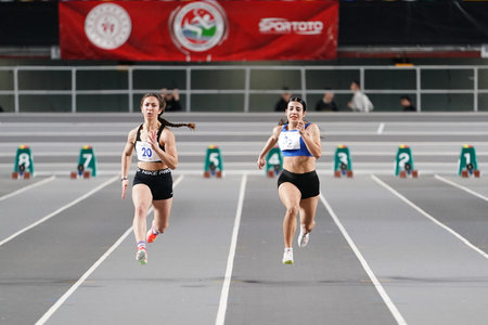 ISTANBUL, TURKIYE - JANUARY 07, 2026: Athletes running 60 metres during Turkish Athletic Federation...