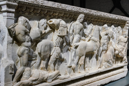 ADANA, TURKIYE - NOVEMBER 09, 2025: Sarcophagus in Adana Museum
