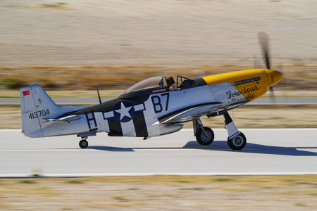 ESKISEHIR, TURKIYE - SEPTEMBER 20, 2025: North American P-51D Mustang (122-39608) display in...