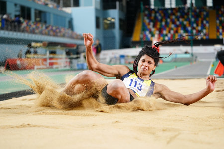 ISTANBUL, TURKIYE - FEBRUARY 01, 2026: Undefined athlete long jumping during Turkish Indoor...