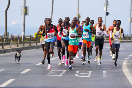 ISTANBUL, TURKIYE - APRIL 19, 2026: Athletes running in old town of Istanbul city during Istanbul Half Marathon