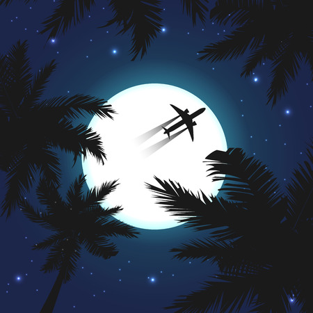 Summer Night Beach Background silhouettesのイラスト素材