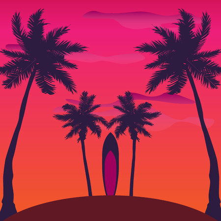 Summer Sunset Surf Background cardのイラスト素材