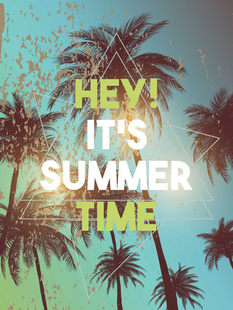 Summer California  backgrounds set with palms, sky and sunset. Summer placard poster flyer...