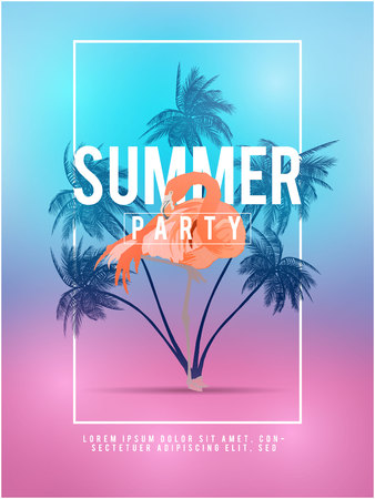 Summer california tumblr backgrounds set with palms, sky and sunset. Summer placard poster flyer invitation card. Summer party.のイラスト素材
