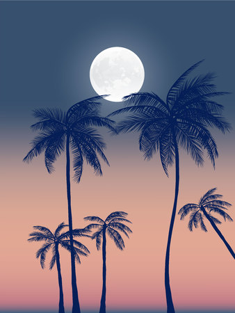 Summer  background    with palms, sky and sunset. Summer placard poster flyer invitation card. Summertime Vector illustration.のイラスト素材