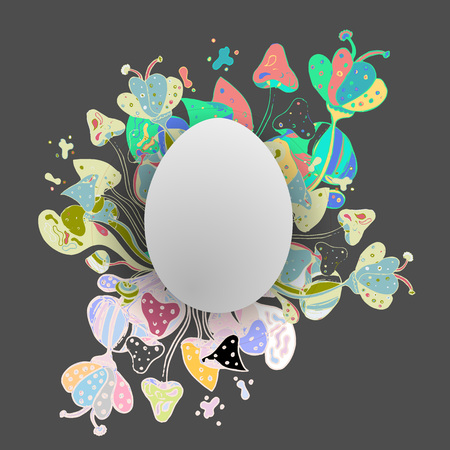 Easter egg with coloring mushroom and forest objects. Vector illustration.のイラスト素材