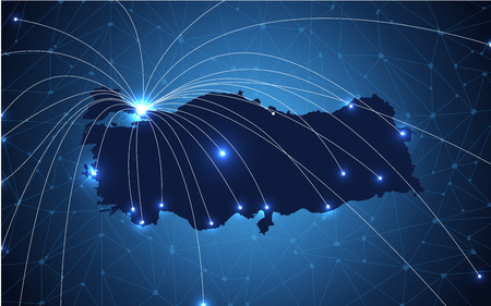 turkey connected around the world with the technology infrastructure. Blue technology line background. vector illustration.のイラスト素材