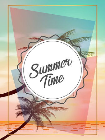Summer tropical backgrounds with palms, sky and sunset. Summer poster flyer invitation card. Summertime. vector illustration.EPS 10のイラスト素材