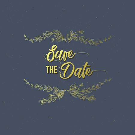 Save the date wedding invitation card template decorate with hand drawn wreath flower in vintage style. Vector illustration.のイラスト素材