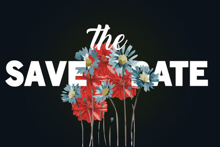 Save the date modern wedding invitation card. Luxury colors and modern typography.watercolor flowers. vector illustration. EPS 10のイラスト素材