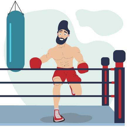 A flat character that makes box sports to look fit. vector illustration.のイラスト素材