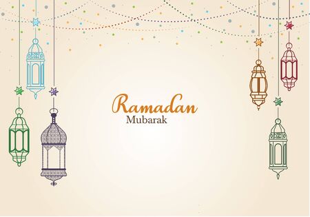 Special composition for Ramadan, decorated with Ramadan oil lamps, with warm colors and flat composition. vector illustration.のイラスト素材