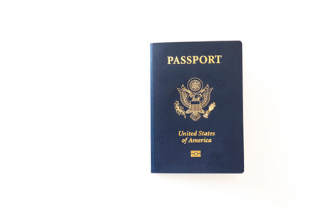 Latest version of United States of America citizen Passport with biometric ID chip. Person...