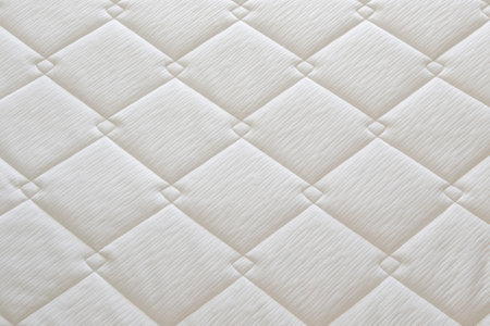 Close up shot of white orthopedic mattress top side surface pattern with a lot of copy space for text. Hypoallergenic foam matress for proper spinal alignment and pressure point relief. Background.の写真素材