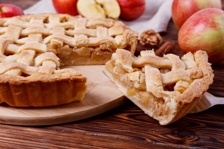 Apple pie on a wooden background. Selective focus. nature.の写真素材