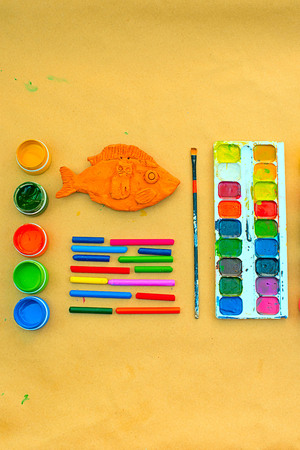 A set of materials for creativity and drawing Hobbies.の写真素材