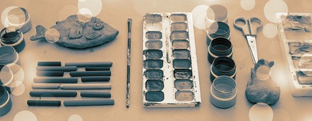 Banner A set of materials for creativity and drawing Hobbies.の写真素材