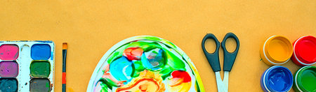 Banner A set of materials for creativity and drawing Hobbies. Classes for creativity with children....