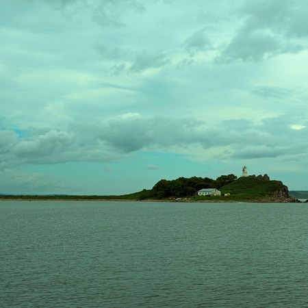 Beautiful sea landscape sky with clouds. Nature sea horizon line. Squareの写真素材