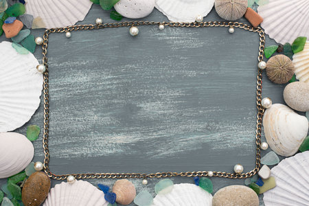 Set sea shell decorative frame place for text. Women's jewelry fashion jewelry