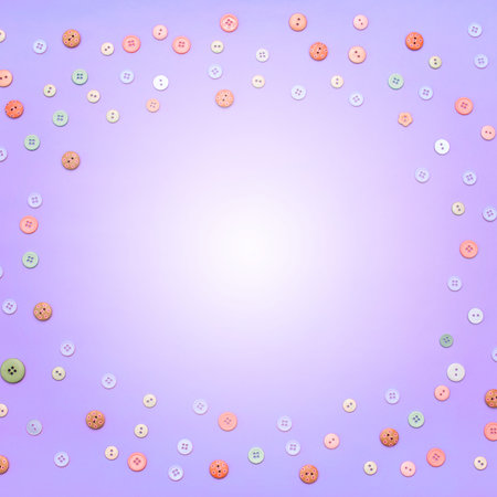 Background for text Ornamental frame of colored buttons. Top view Flat lay. Squareの写真素材