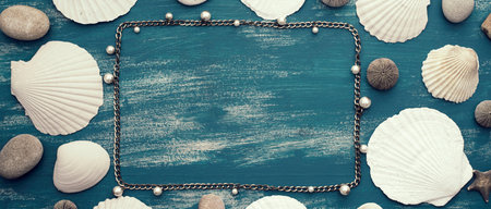 Banner Set sea shell decorative frame place for text. Women's jewelry fashion jewelry