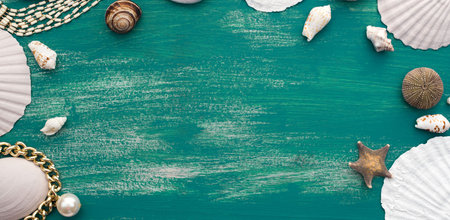 Banner Set sea shell decorative frame place for text. Women's jewelry fashion jewelry