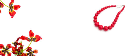 A set of jewelry for women. Necklace on the neck. White backgroundの写真素材