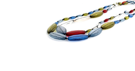 Fashionable jewelry for women on a white background. Beads, necklace.の写真素材