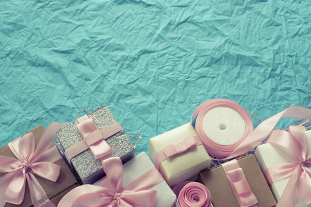 Decorative festive background with gift boxes.の写真素材