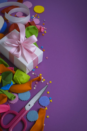 Decorative composition a set of materials for the design of the holiday. Flat lay top viewの写真素材