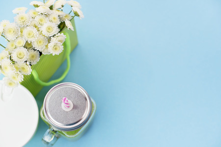 Glass mug with a tube with fresh smoothies.の写真素材