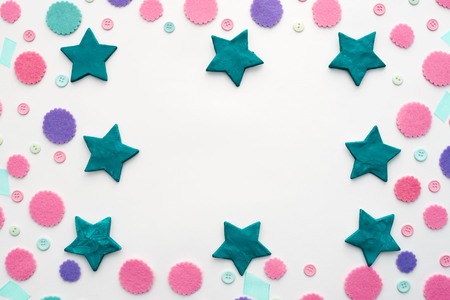 Decorative background with Bright festive confetti. The view from the top lay flat.の写真素材