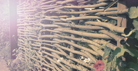 Banner Natural background Old rustic fence. Wicker wood textureの写真素材